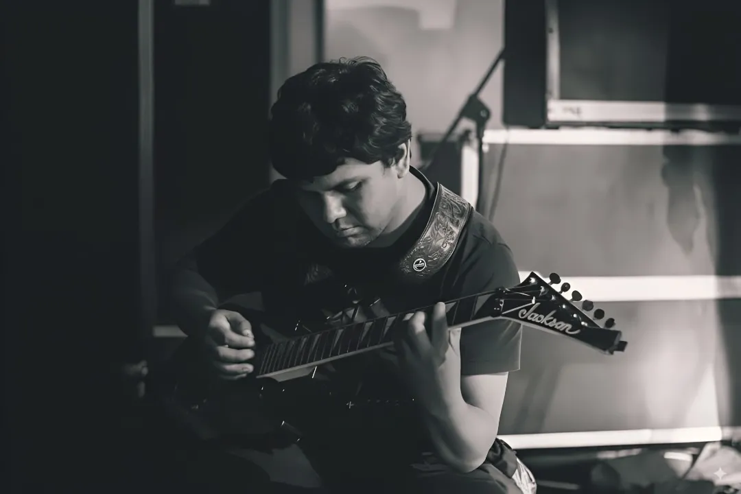 Ed Cabrera músico productor con guitarra - Sesiones profesionales de grabación